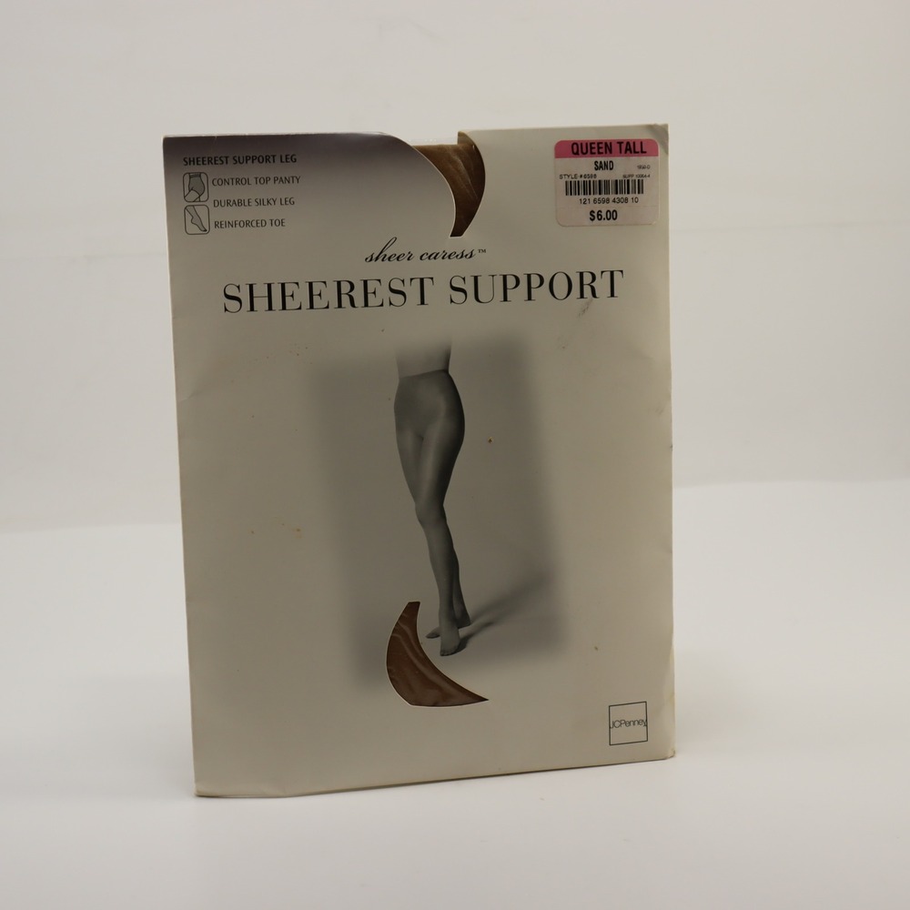 JCPenney Sheer Caress Support Pantyhose Womens Queen Tall Sand Bone 3PK Vintage